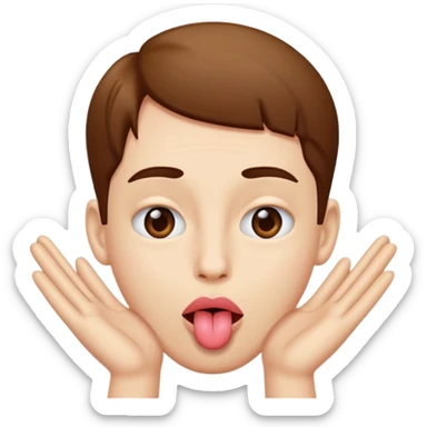 Do a quirky face with tongue out with a hand on either side of the face going out away from the face  sticker