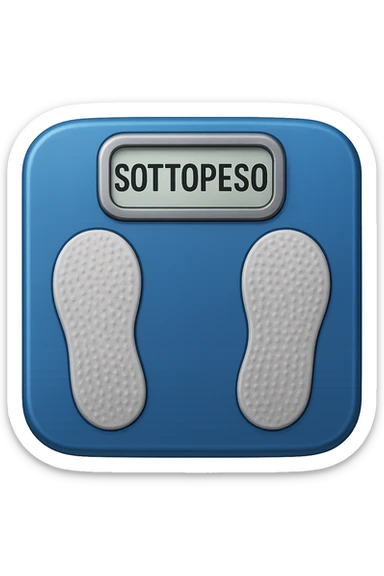 bilancia pesapersone con la scritta "SOTTOPESO" SUL DISPLAY, stile emoji iphone, iperrealistico 4k sticker