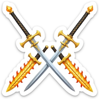 Two fiery royal golden swords crossed sticker