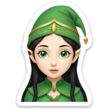 elf girl with elf hat, black hair sticker