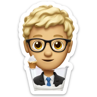 A blonde man with glasses inside of a sundae sticker