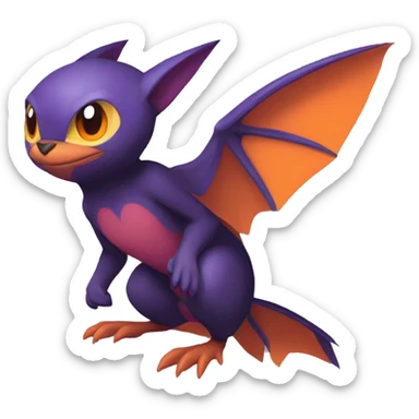 Cool Black Noibat-Quilava-Pokémon with orange belly and purple markings Full Body sticker
