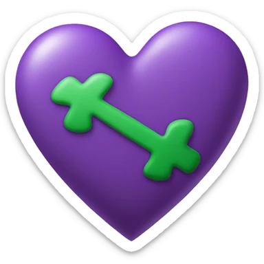 The right side of the heart is purple and the left side is green sticker