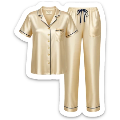 Light cream silk pyjamas set with a little diamond on the pocket golden sticker