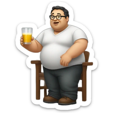 Fat man site google with a glass of Wind in his hand sticker