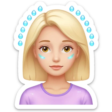 calm woman sleeping or relaxing with glowing skin, gentle sparkles around face, pastel colors, emoji style, symbolizes natural skin regeneration and recovery sticker