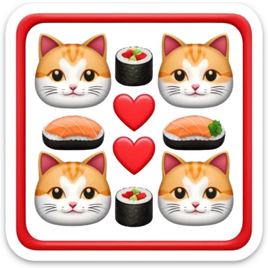 square border with clear empty center, cats, sushi, and hearts alternating along the edge sticker