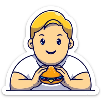 Blonde man with white skin and blue eyes eating a McDonald's hamburger, LGBT pride symbol sticker