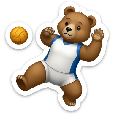 Palla da pallavolo con un orso con una maglia bianca che fa un palleggio e in sottofondo una rete da pallavolo  sticker