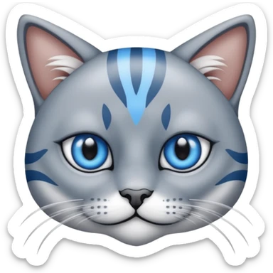 Un gato atigrado gris ojos azules ralla entre los ojos en forma de M y dos rallas en el exterior de los ojos sticker