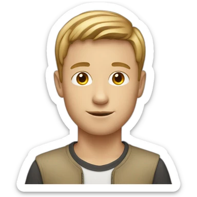 white boy with light brown straight short hair and apple laptop sticker