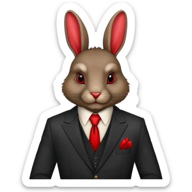 Coonskin black rabbit with lipstick red lips is a male gangster in a n Italian suit sticker