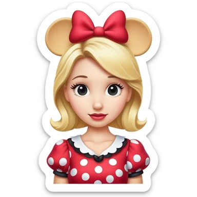 Blonde hair woman wearing Minnie Mouse dress  sticker