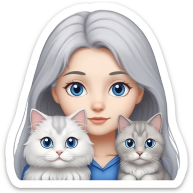 gray hair girl with white blue eye British Longhair cat sticker
