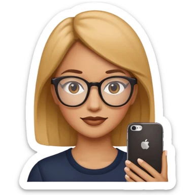 woman wearing glasses, simple and warm feeling, iPhone emoji style sticker