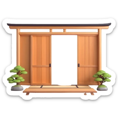traditional Japanese house with wooden structure, sliding shoji doors, and tatami mat flooring sticker