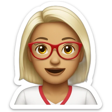 Mujer peli rojo sonriente con lentes abraza a una Bebé sticker