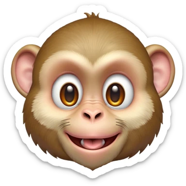 Cinematic Cheeky Macaque Portrait Emoji, Grinning mischievously with a tilted head and a playful smirk, showcasing a smart, agile build with soft, textured fur and wide, sparkling eyes pulling a funny face, Simplified yet strikingly expressive features, highly detailed, glowing with a warm, vibrant radiance, high shine, spirited and impish, stylized with an air of cheeky primate mischief, focused and teasing, soft glowing outline, capturing the essence of a cheeky macaque that looks ready to jump out of the screen with playful charm! sticker