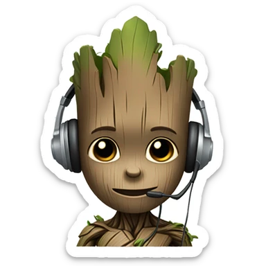 cute groot telemarketer with headset sticker