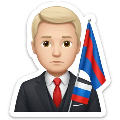 a Russian man in a suit with a flag in his hand sticker