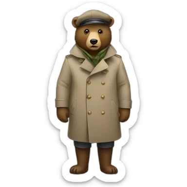 Bear in a trench coat and beret hat at a door sticker