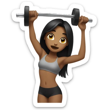 tan girl with long black hair lifting weights sticker