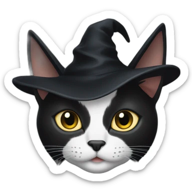 Black cat with white snout with a black witch hat google emoji sticker