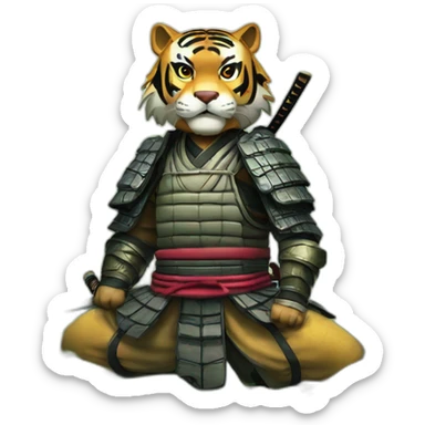A samurai tiger in a forest in Japan  sticker
