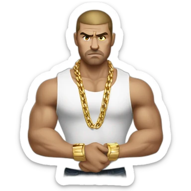 Russian male angry thug wearing gold chain sticker
