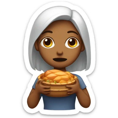 sad crying white girl holding thanksgiving food sticker