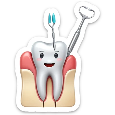 tooth with dental tools performing a root canal treatment, simple and clear sticker