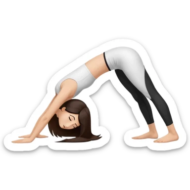 Девушка белокожая в позе собака мордой вниз, с длинными темными волосами, в белом топе, в черных лосинах, с черными ресницами sticker