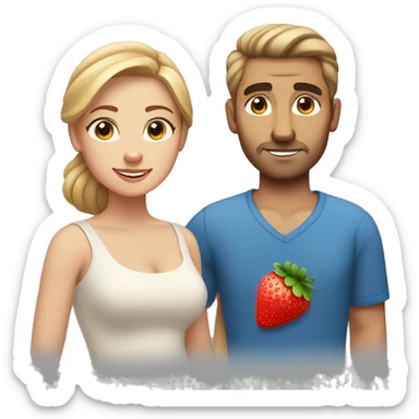 Tan caucasian, spanish/irish man with blue eyes and a low bun (brown hair) with strawberry blond German/Chilean woman with light skin and freckles. sticker