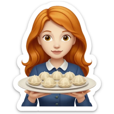 holding dumpling plate ginger woman long hair sticker