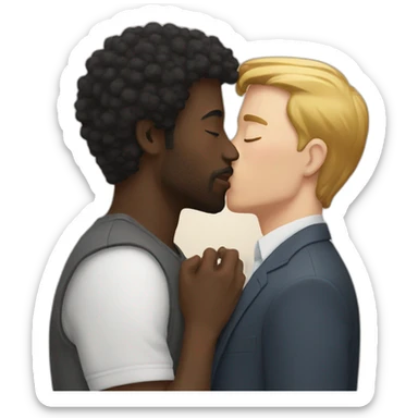White guy kisses a black guy sticker