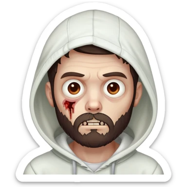 thinking zombie wearing white hoodie, with dark brown hair and short full beard sticker