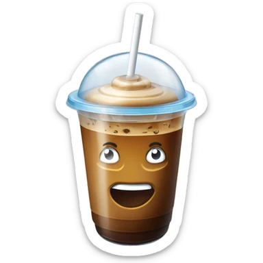 Cold coffee with ice cubes In a plastic cup With a dome-shaped cover 450 ml with straw sticker
