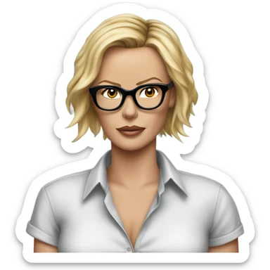 ultra realistic charlize theron wearing shirt and glasses  sticker