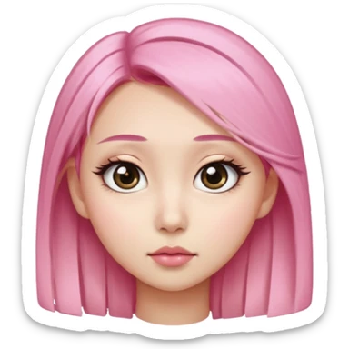 An Asian girl with pink-blonde hair, big eyes, thick eyebrows, and long eyelashes; only her head... sticker
