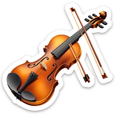 Cinematic Realistic Violin, rich polished wood with delicate curves, taut strings reflecting warm golden light, fine dust particles catching the glow, intricate f-holes adding elegance, glowing with an air of timeless beauty and musical soul. sticker