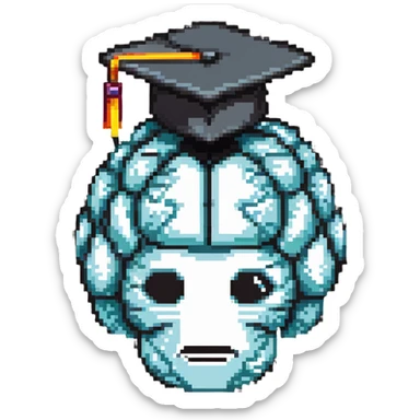 cartoony brain with graduation cap, no face on the brain, just the brain organ with a graduation cap on top sticker