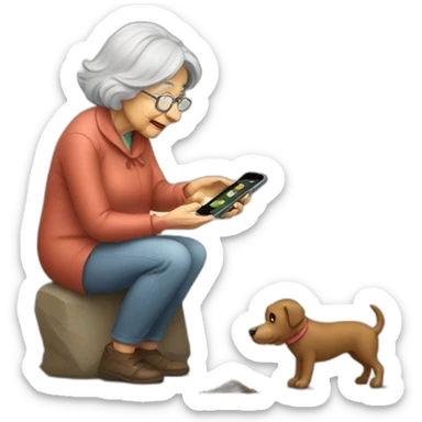 Old woman take picture of dog poop with iPhone  sticker