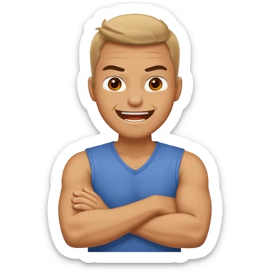 arms crossed around neck angry laughing guy sticker