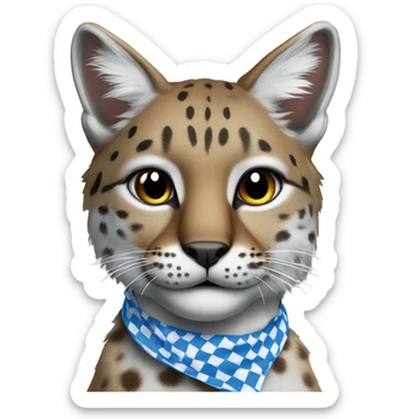 bobcat wearing blue and white checkered bandana around its neck sticker