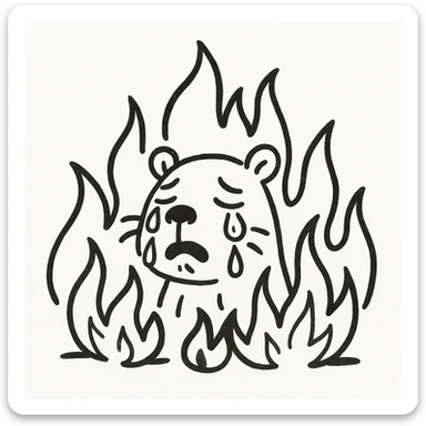 crying capybara, a fire around, doodle style sticker