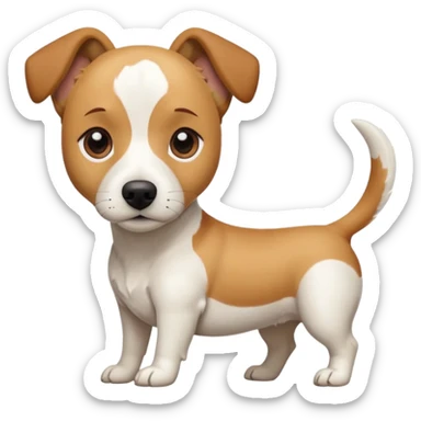 a full body facing front on of a buff white beagle cross jack russell terrier looking dog the size of a kelpie with light brown long ears resting on its face and a light brown patch above one eye and a large snout. the rest of the dog is completely white.  sticker