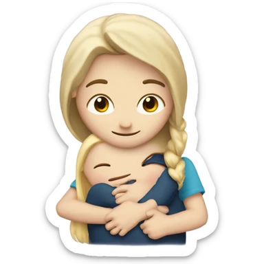 Very White skin Boy with very brown hair hugging a girl with blonde hair  sticker