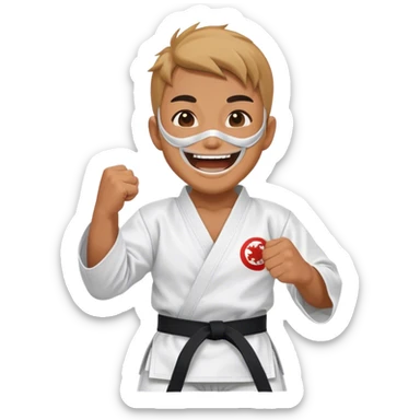Minimal emoji of masked fighter laughing, wearing karate gi sticker
