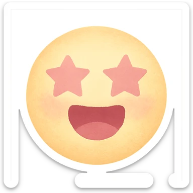 cute emoji, round face, star eyes, open mouth, excited, pastel yellow and pink sticker