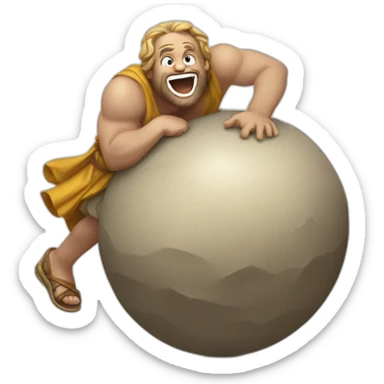greek mythical guy sisyphus rolling up a big laughing emoji uphill sticker